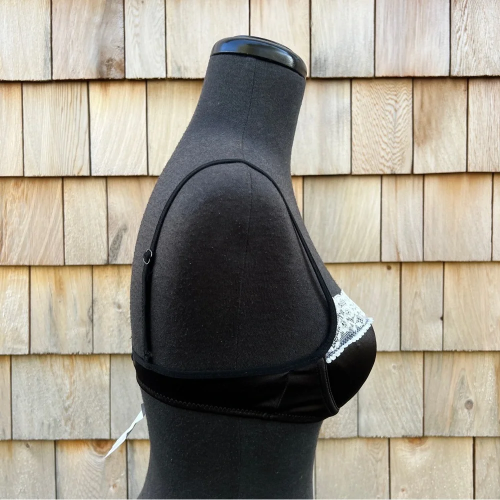 NWT Forever 21 Black and White Satin Lace French Maid Bra, S - Picture 3 of 9